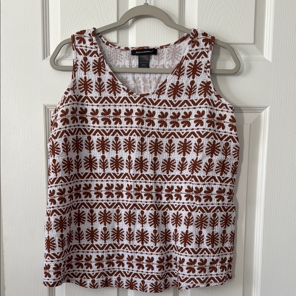 Ashley Stewart Brown and White Patterned Top